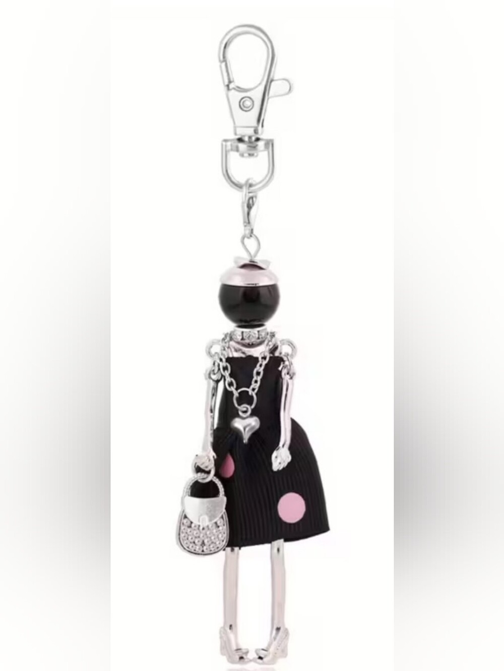 Lady In Black Polka Dot Dress Keycharm Silver